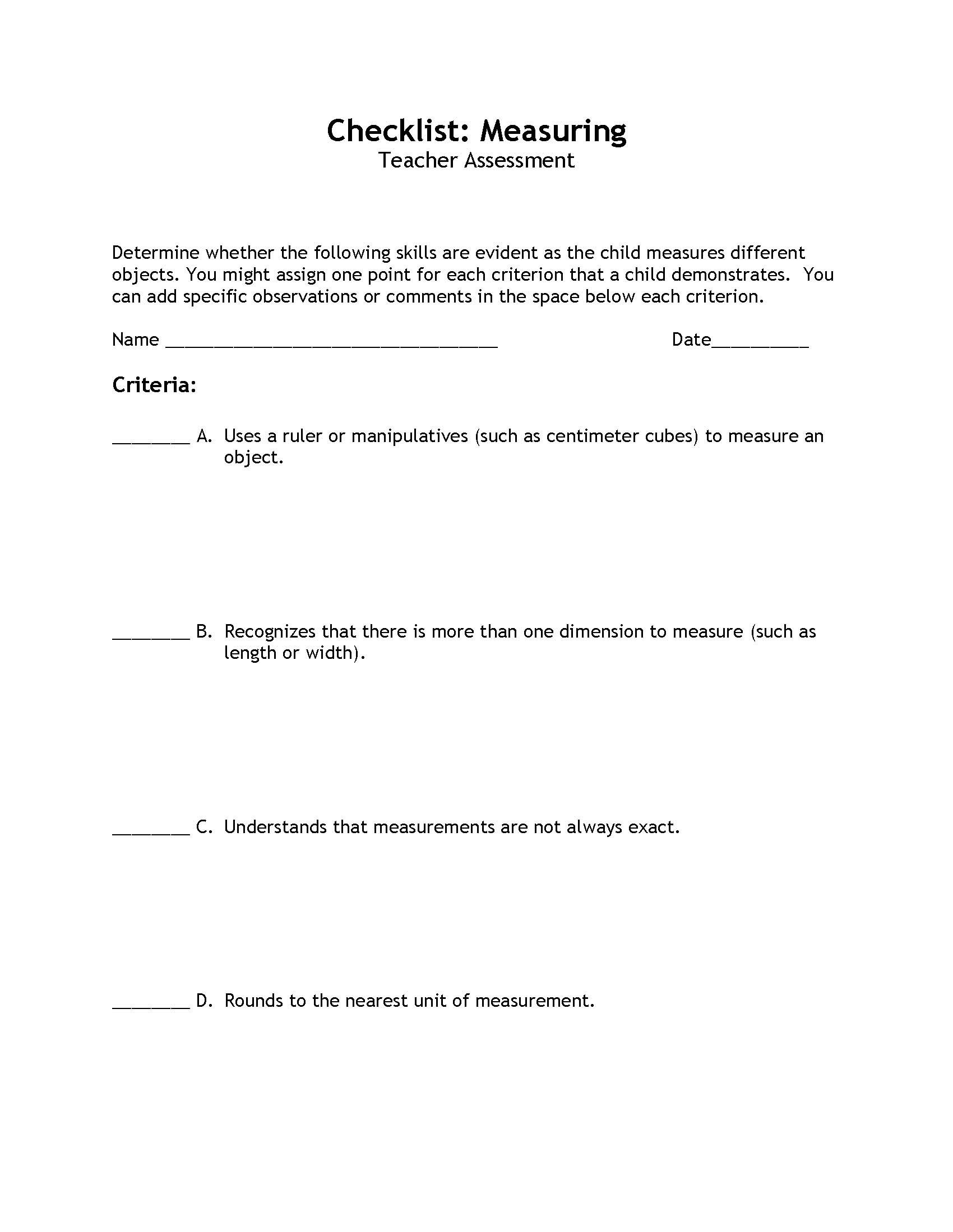 Observation Chart Graphic Organizer